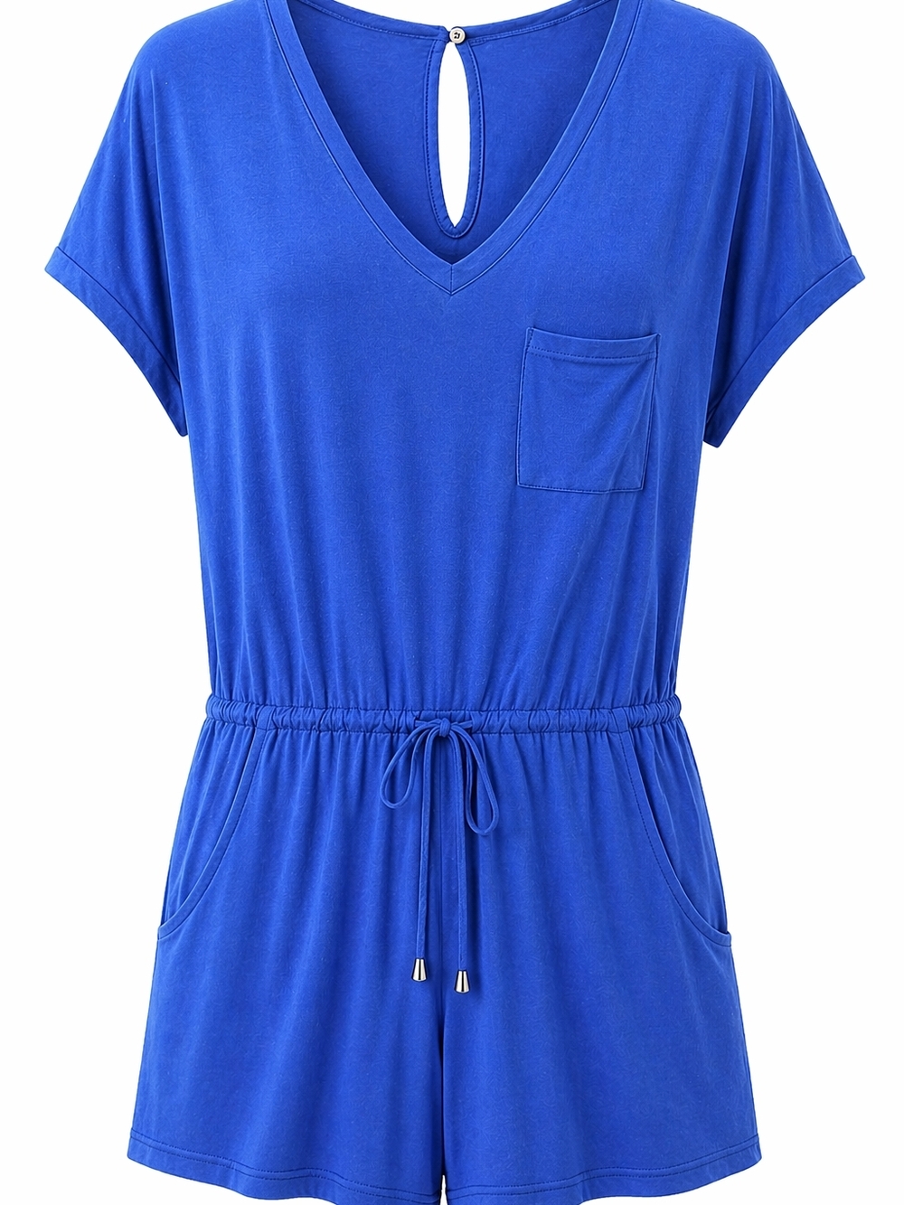 Classic Electric Blue V-Neck Drawstring Romper